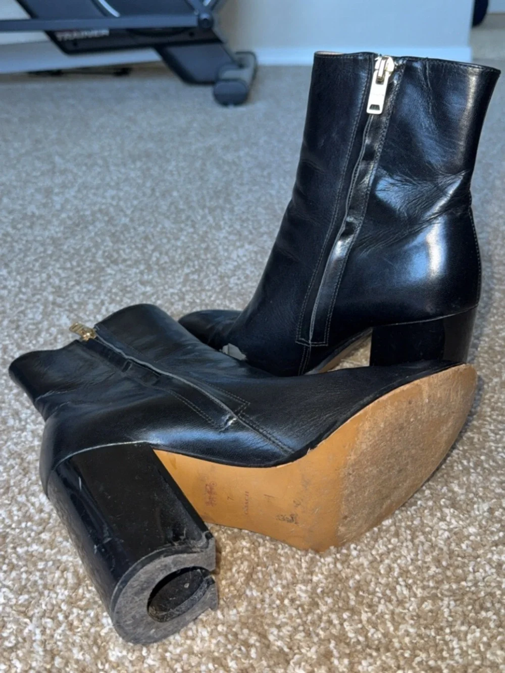 Coach Black Leather Block Heel Ankle Boots